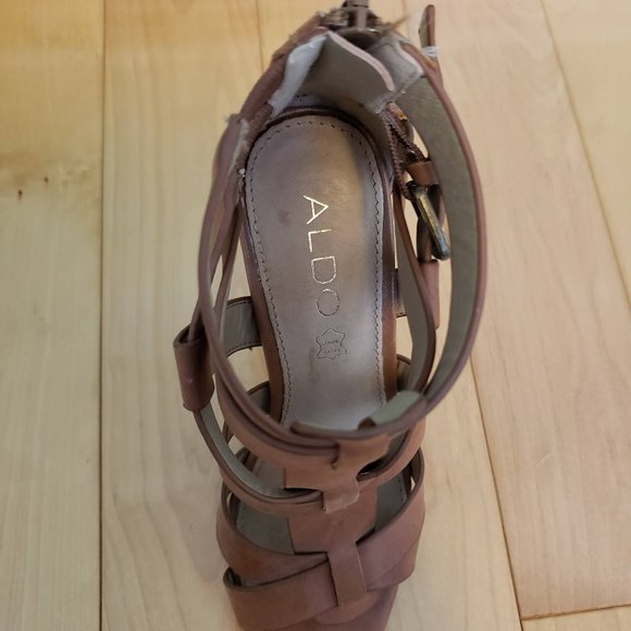 Aldo S5 Tan Leather Strappy Heeled Sandals - Picture 4 of 5